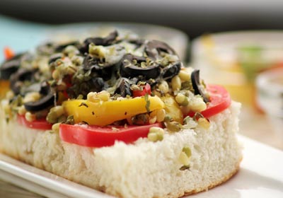 Moong, Olive and Capsicum Sandwich