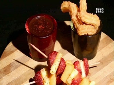 Churros with Grilled Fruits & Spicy Chocolate